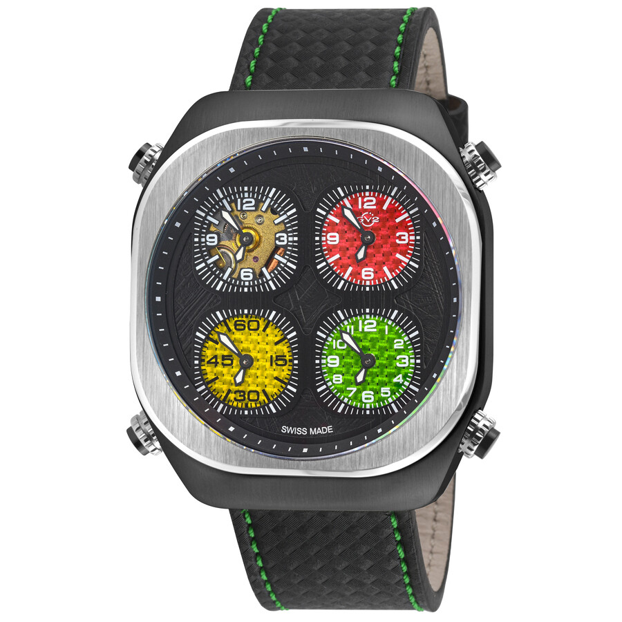 GV2 by Gevril Quattro Quartz Black Dial Men's Watch 43401