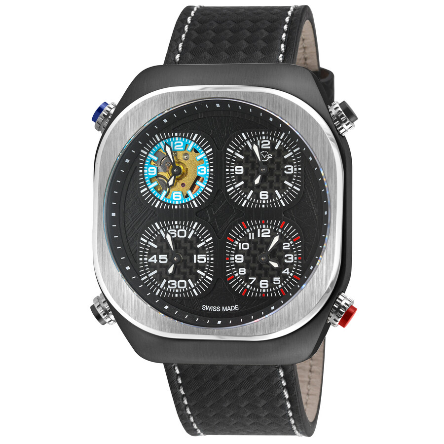 GV2 by Gevril Quattro Quartz Black Dial Men's Watch 43402