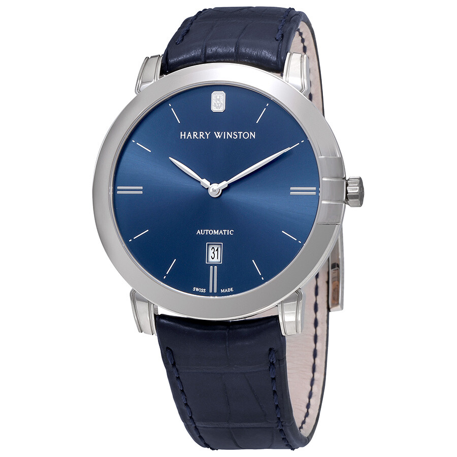 Harry Winston Midnight Blue Dial Blue Leather Automatic Men's Watch MIDAHD42WW002