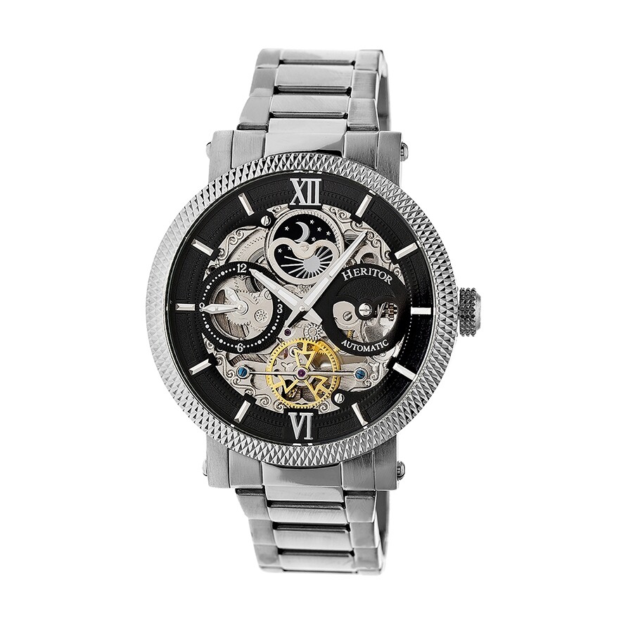 Heritor Aries Black Skeleton Dial Automatic Men's Watch HR4402