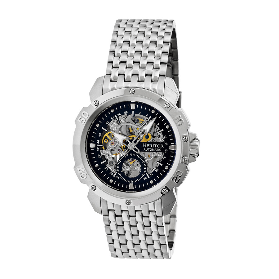 Heritor Carter Automatic Black Skeleton Dial Stainless Steel Men's Watch HR2502