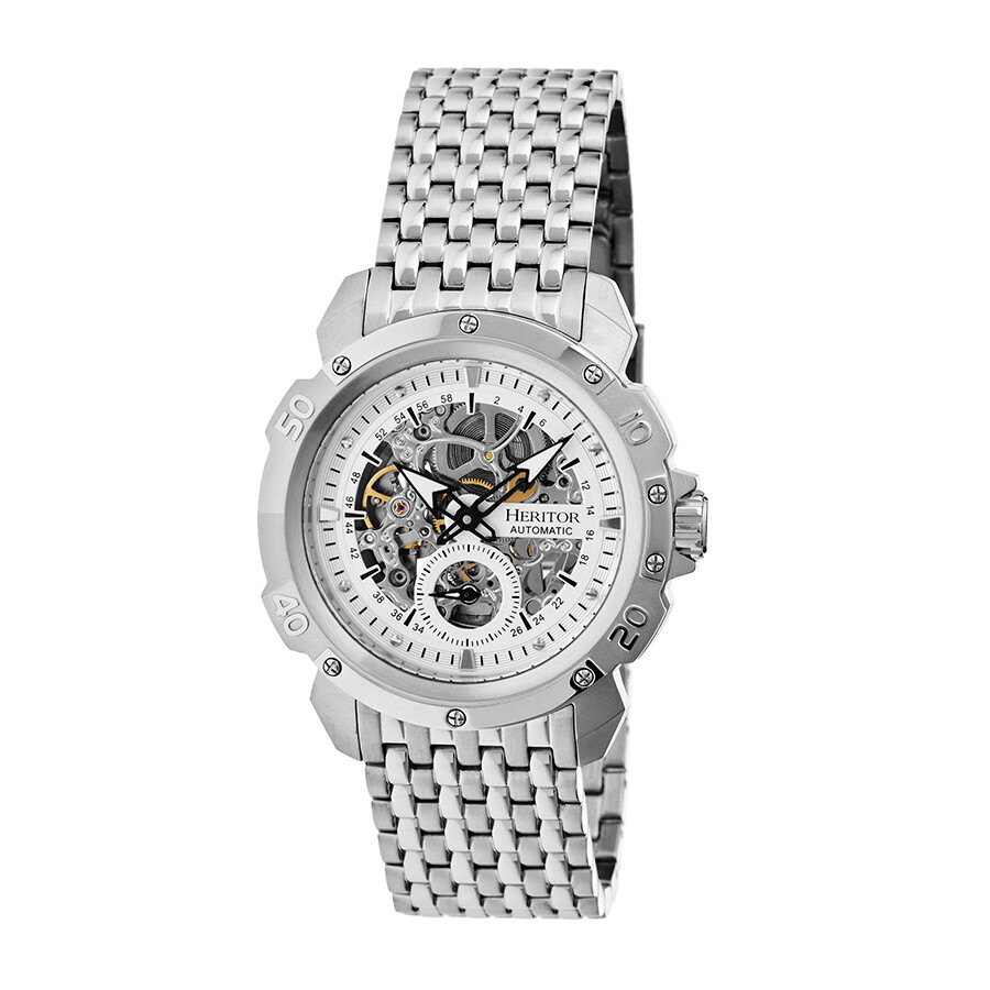 Heritor Carter Silver Skeleton Dial Stainless Steel Men's Watch HR2501
