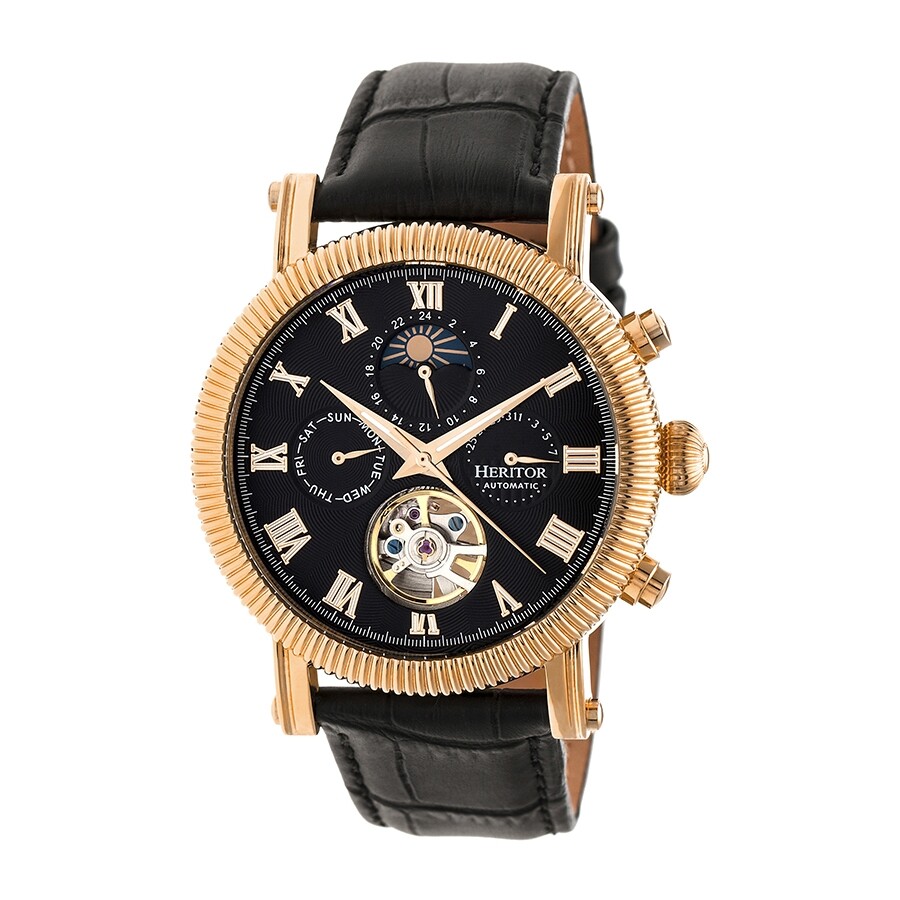 Heritor Winston Automatic Black Dial Black Leather Men's Watch HR5206