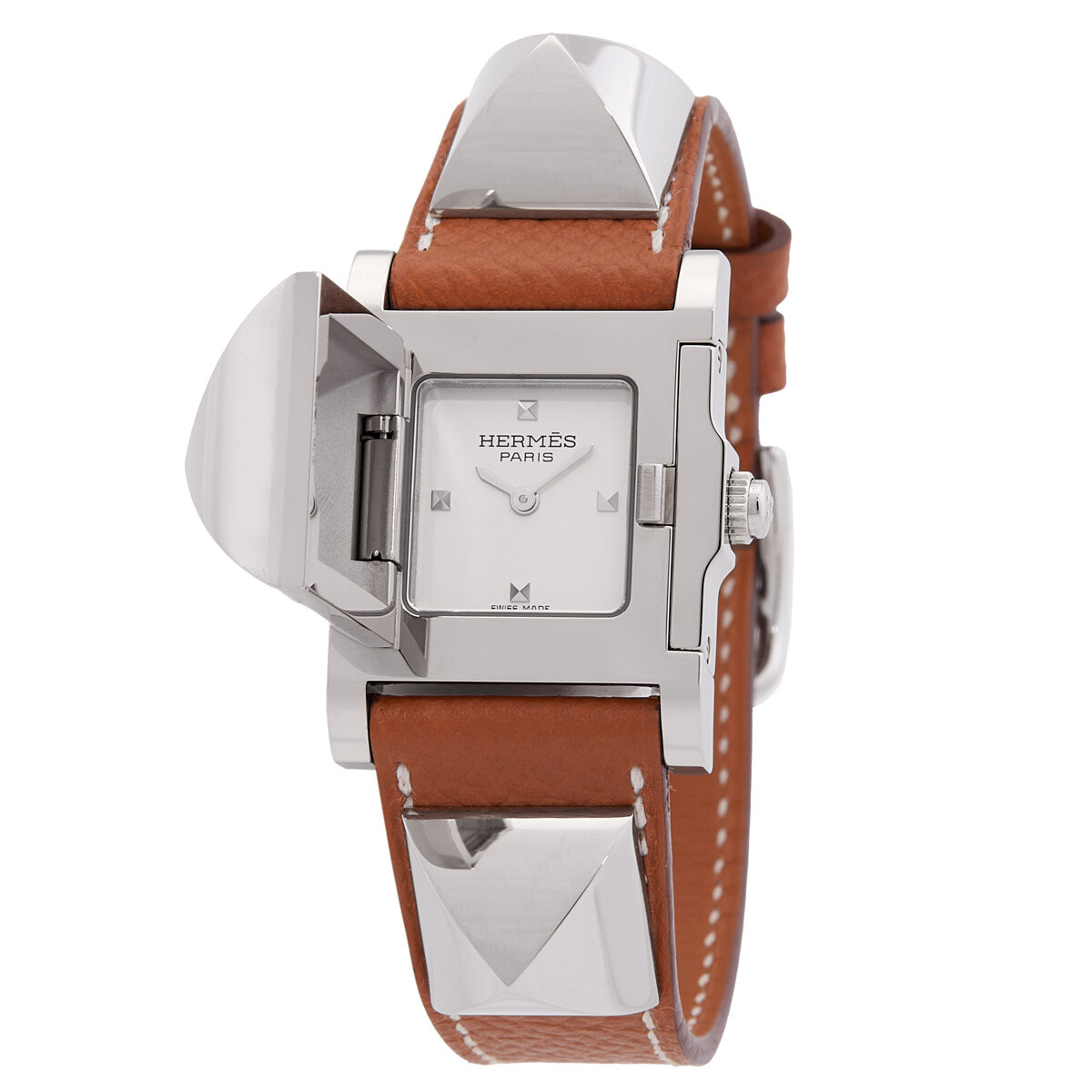 Hermes Medor White Dial Ladies Brown Leather Watch 028321WW00