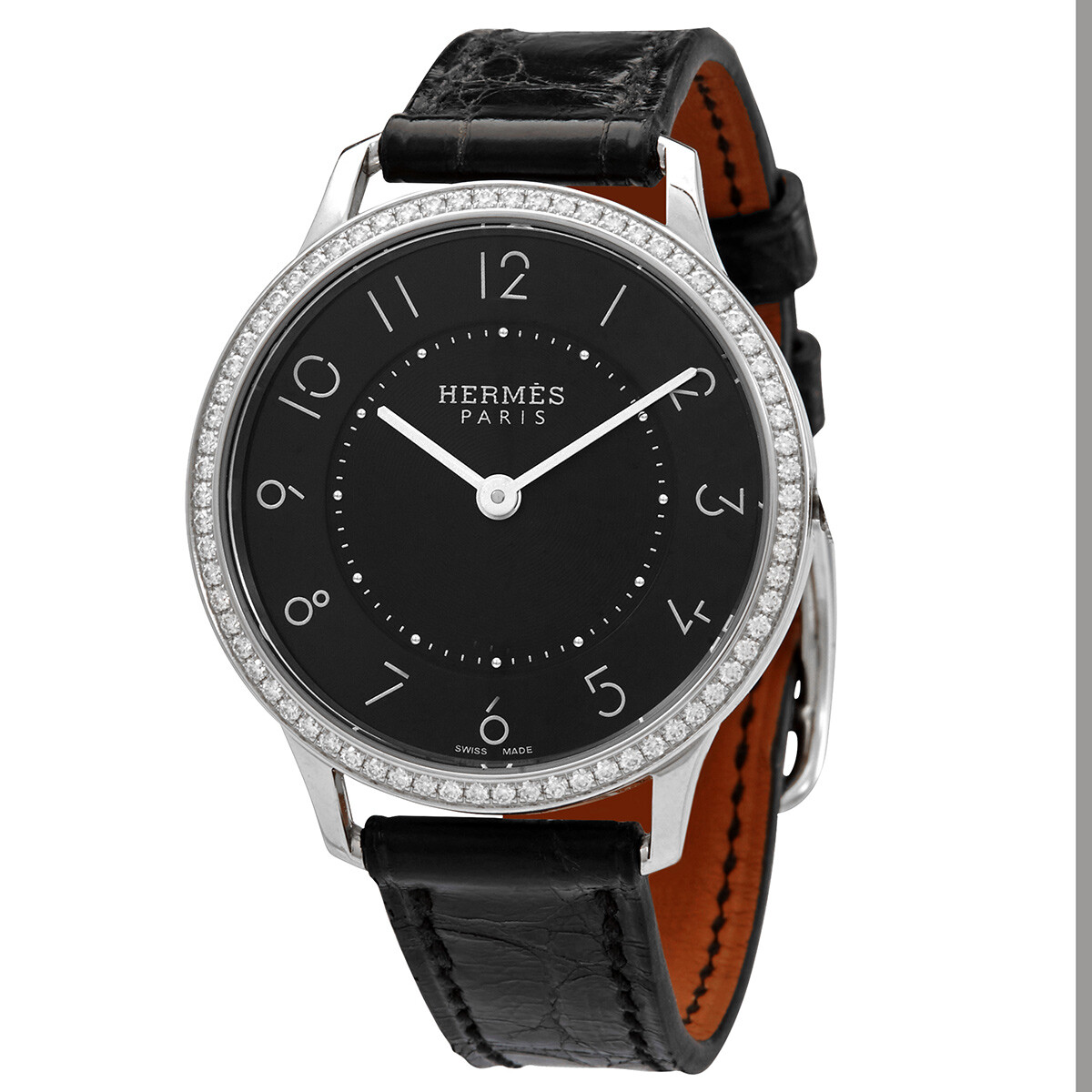 Hermes Slim D Quartz Diamond Black Dial Ladies Watch 044834WW00