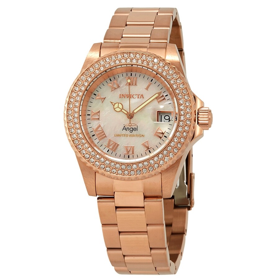 Invicta Angel Crystal White Mother of Pearl Dial Ladies Watch 24615