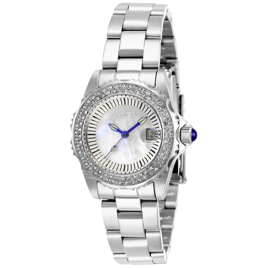 Invicta Angel Quartz Crystal White Mother of Pearl Dial Ladies Watch 28442