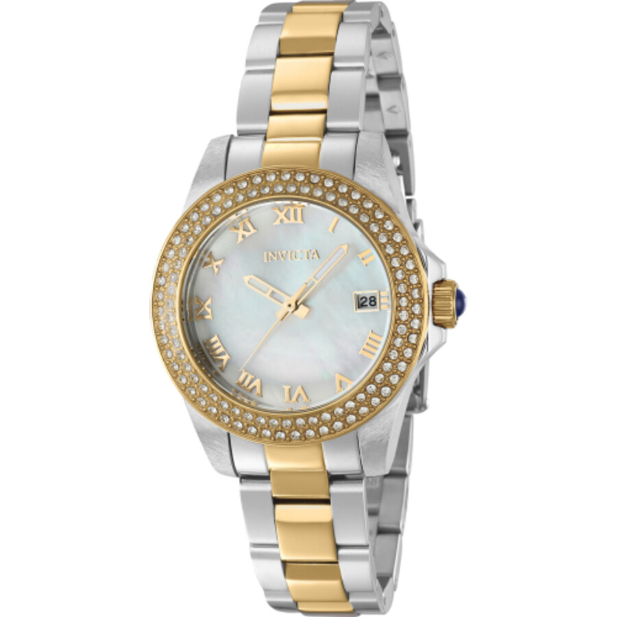 Invicta Angel Quartz Crystal Mother of Pearl Dial Ladies Watch 36075