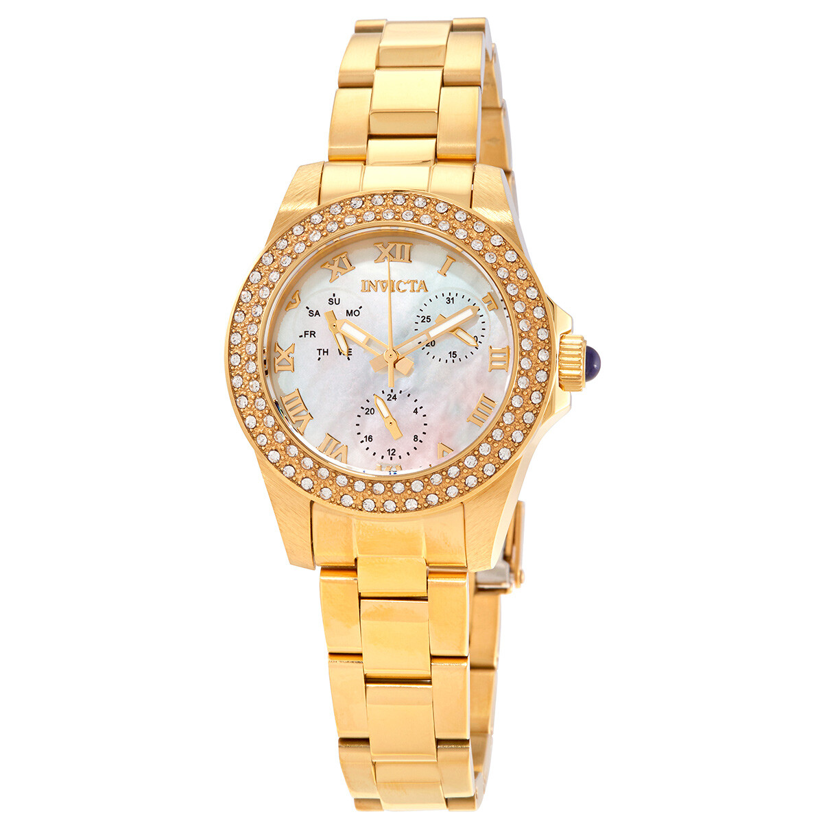 Invicta Angel Quartz Crystal White Mother of Pearl Dial Ladies Watch 28481