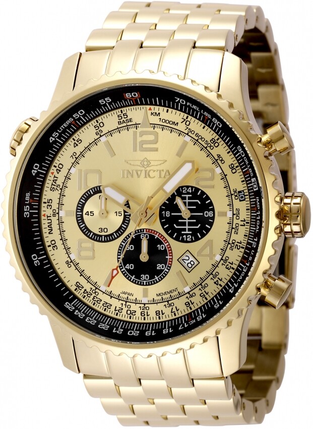 Invicta Aviator Chronograph GMT Quartz Gold Dial Men's Watch 49081
