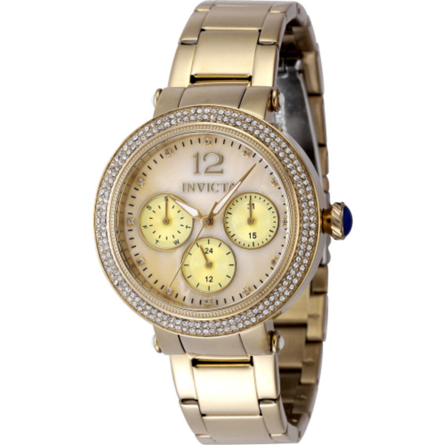 Invicta Bolt Quartz Crystal Gold Dial Ladies Watch 48113