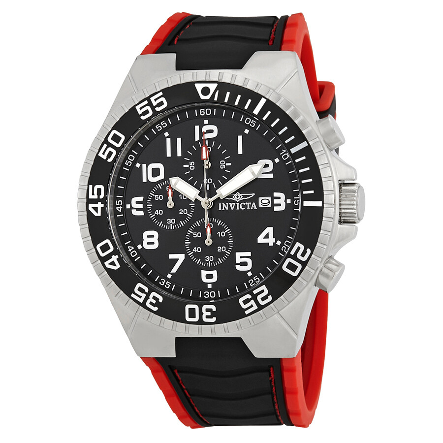 Invicta Pro Diver Chronograph Black Dial Black and Red Polyurethane Men's Watch 12412