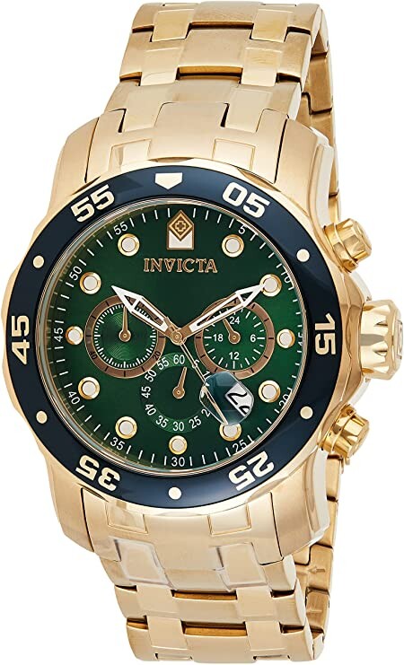 Invicta Pro Diver Chronograph Green Dial 18kt Gold-plated Men's Watch 0075