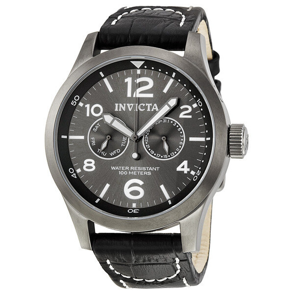 Invicta Specialty Military Grey Dial Black Leather Men's Watch 10492