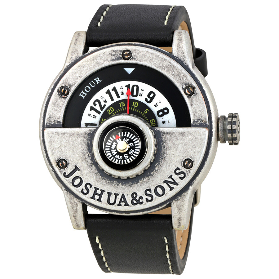 Joshua & Sons Black Dial Leather Compass Men's Watch JX116SSB