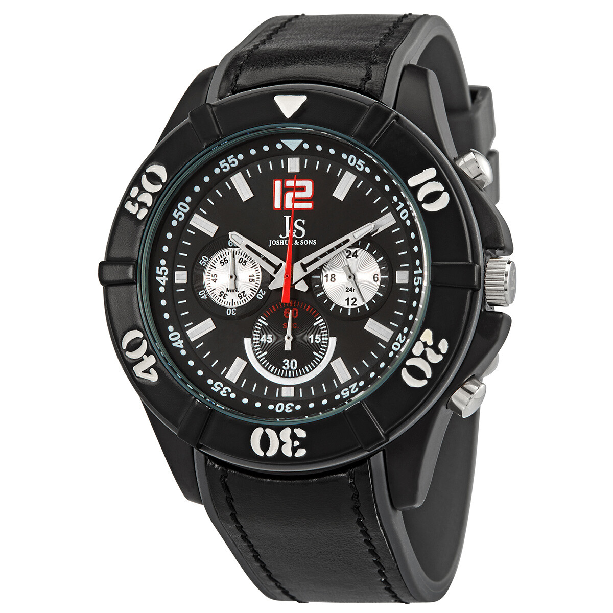 Joshua and Sons Chronograph Black Dial Black Leather Men's Watch JS51GY