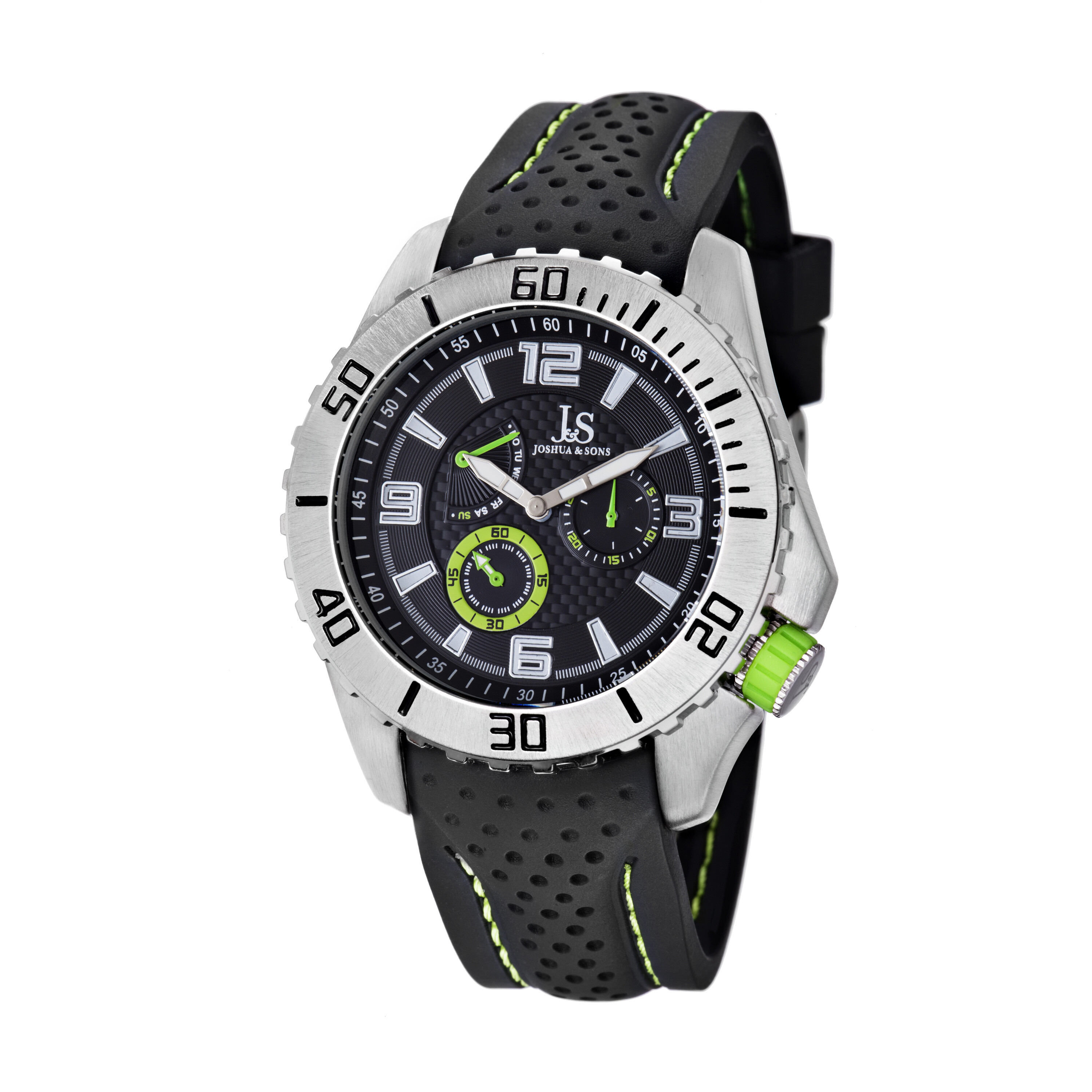 Joshua and Sons Multi-Function Black Dial Black Silicone Strap Men's Watch JS53GN