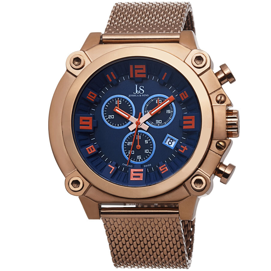Joshua & Sons Chronograph Blue Dial Rose Gold-tone Men's Watch JS58RG