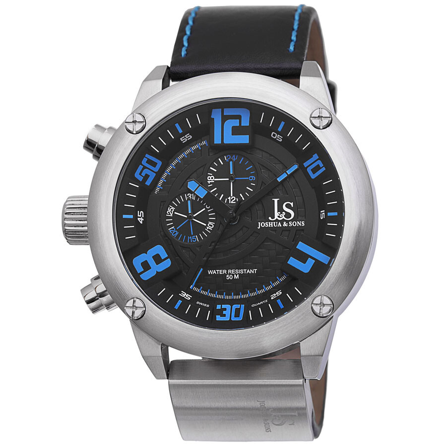 Joshua & Sons Steel Multifunction Black Dial Black Leather Men's Watch JS70BU