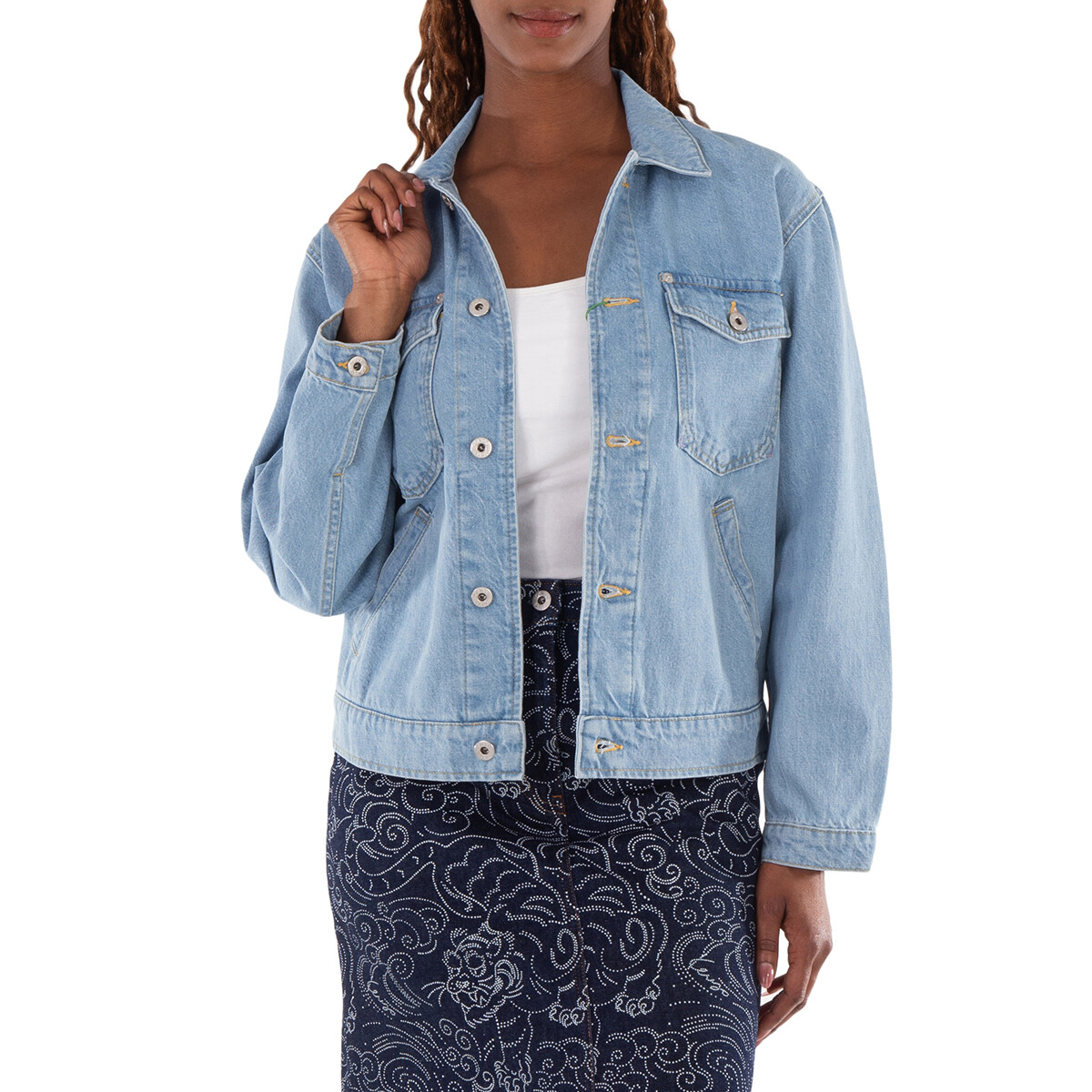 Kenzo Embroidered Kimono Denim Jacket, Size Large FE65DV1426A1.DM