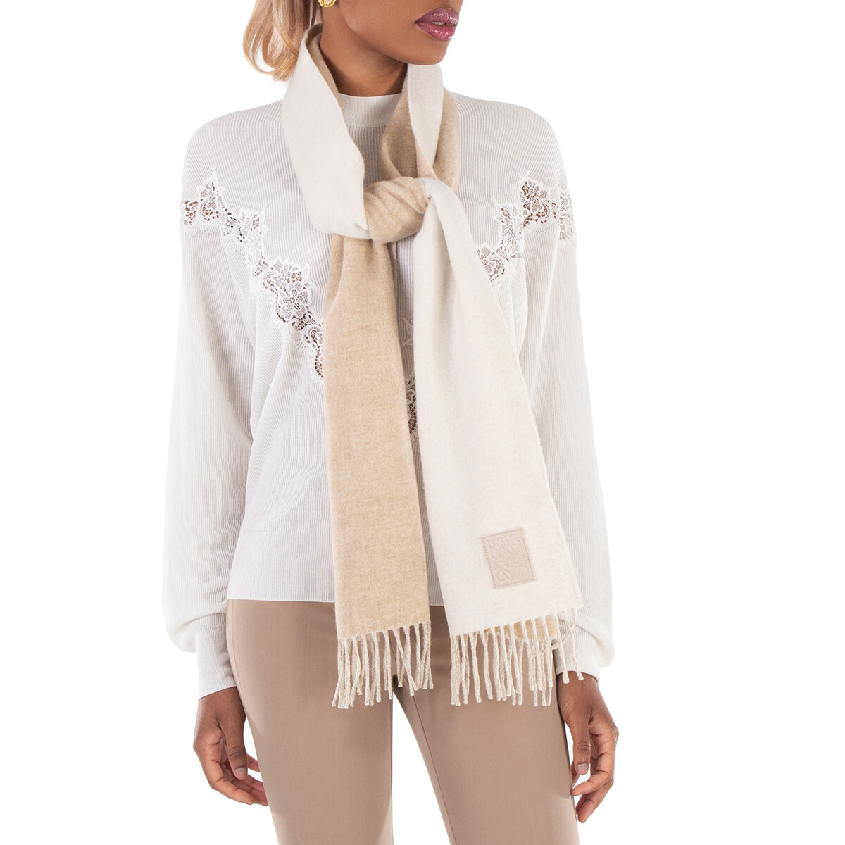 Loewe Logo Intarsia Fringed Wool Scarf F811257X03.4102