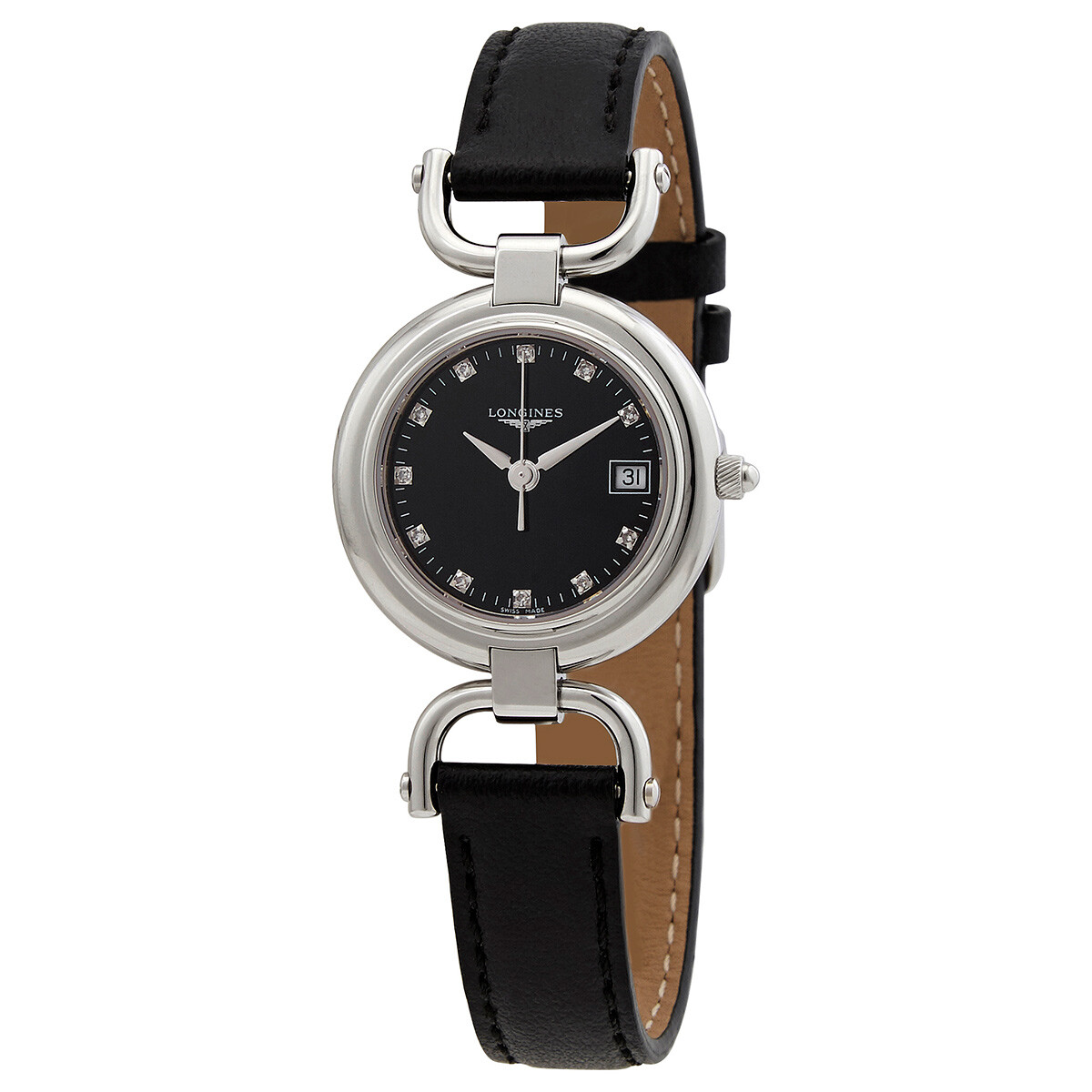 Longines Equestrian Quartz Diamond Black Dial Ladies Watch L6.130.4.57.0