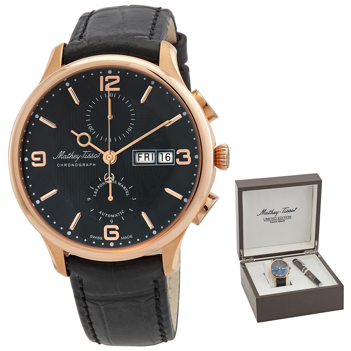 Mathey-Tissot Edmond Chrono Automatic Chronograph Black Dial Men's Watch H1886CHATPN