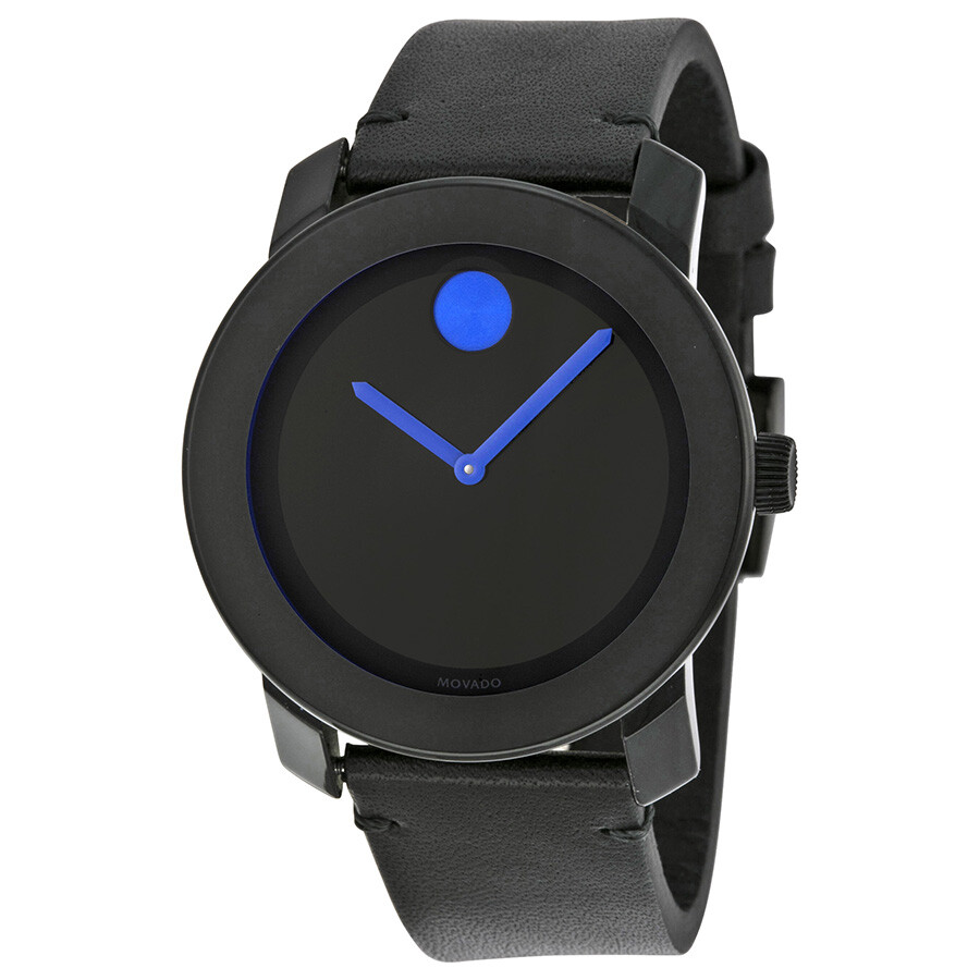 Movado Bold Quartz Black Dial Black Leather Men's Watch 3600307