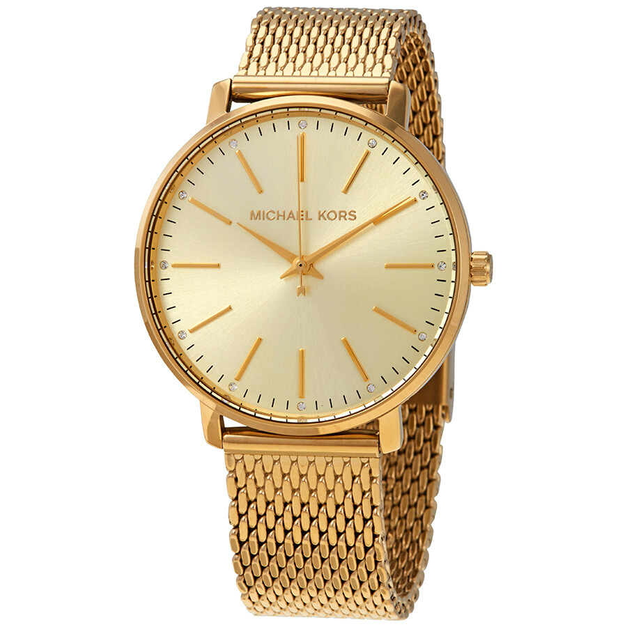 Open Box - Michael Kors Pyper Quartz Crystal Gold Dial Ladies Watch MK4339
