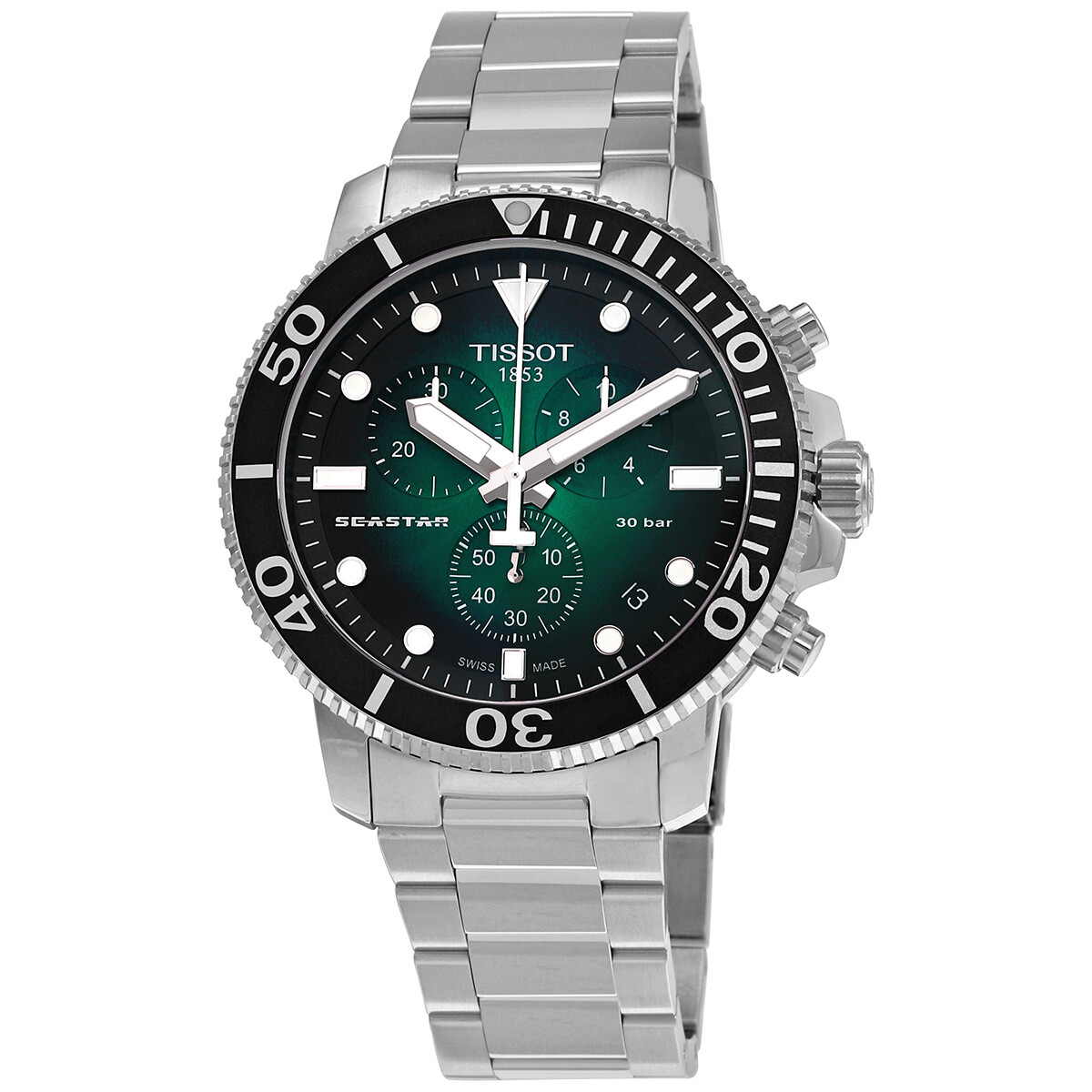 Open Box - Tissot Seastar Chronograph Quartz Green Dial Men's Watch T120.417.11.091.01