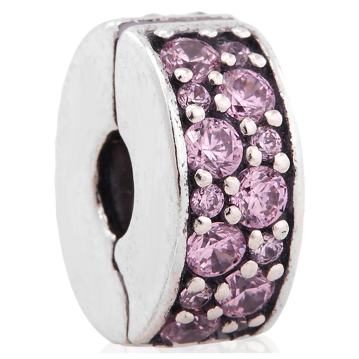 Pandora Silver Clip With Pink Cubic Zirconia And Silicone Grip