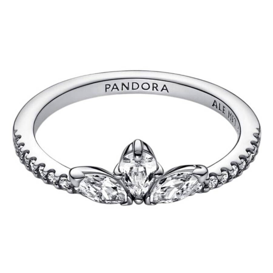 クリスタル Pandora Sterling Silver Clear Sparkling Crown Ring, Size 52