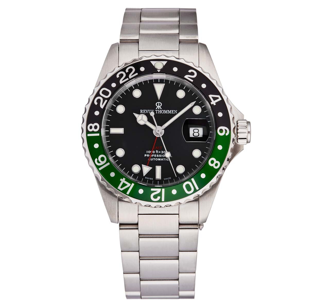 Revue Thommen Diver GMT Automatic Black Dial Sprite Bezel Men's Watch 17572.2138