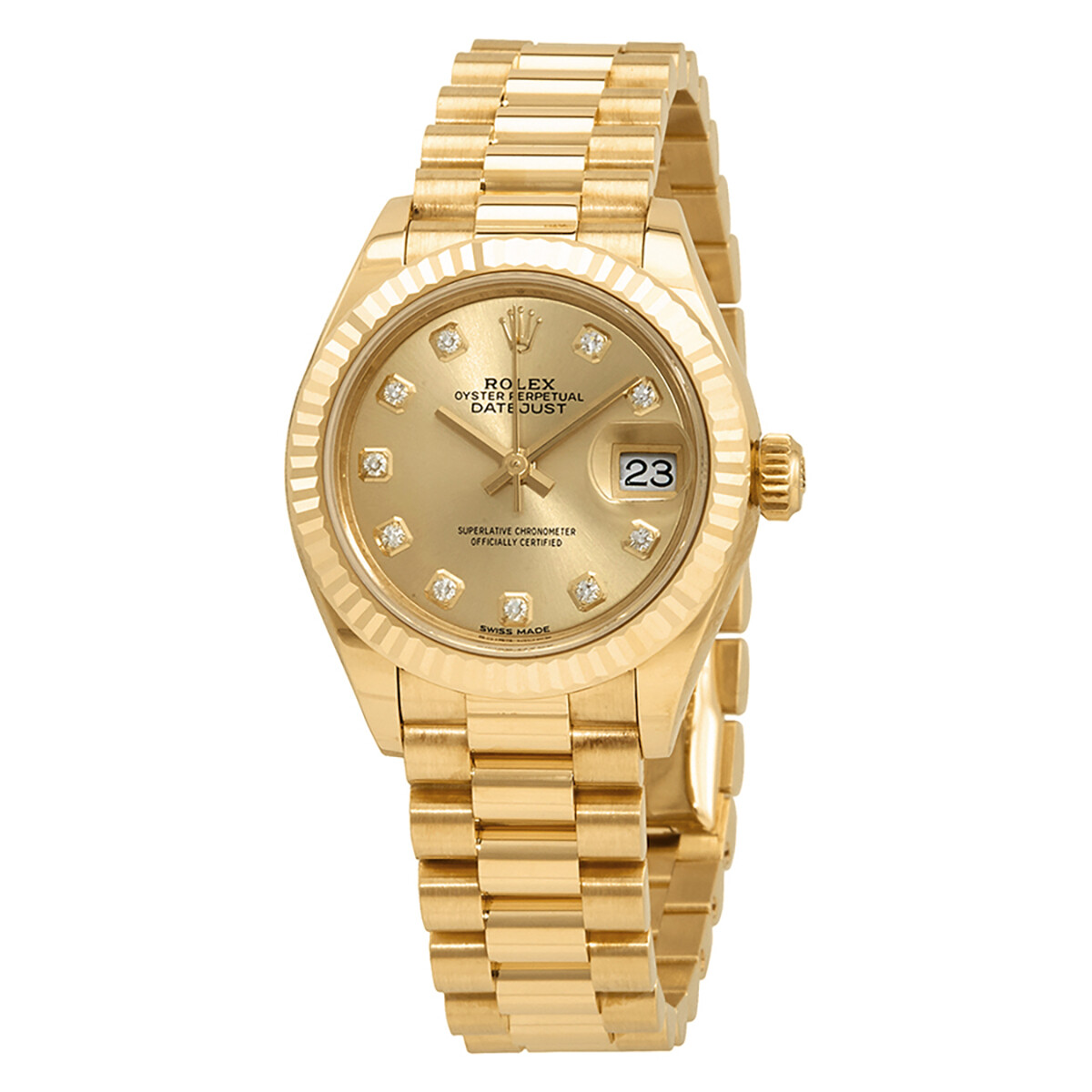 Rolex Lady-Datejust 28 Champagne Dial 18K Yellow Gold President Automatic Ladies Watch 279178CDP