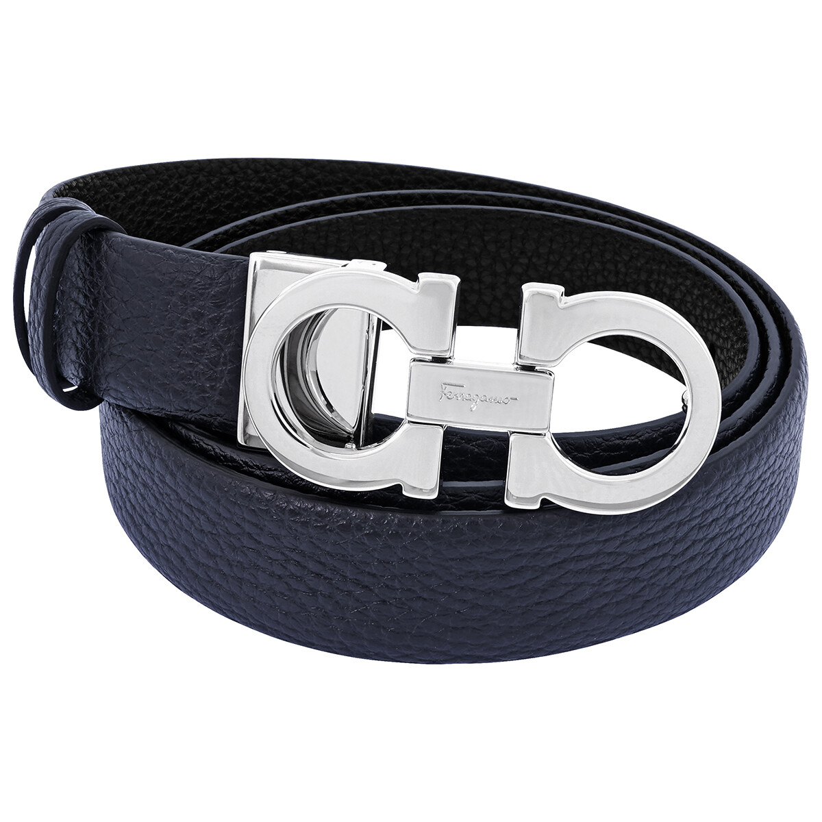 Ferragamo Reversible and Adjustable Gancini Belt in Black and