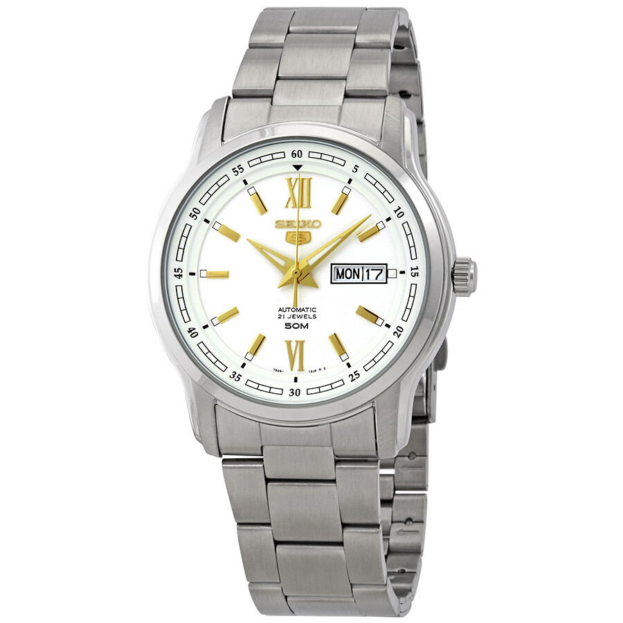 Seiko 5 Automatic White Dial Stainless Steel Men's Watch SNKP15K1S