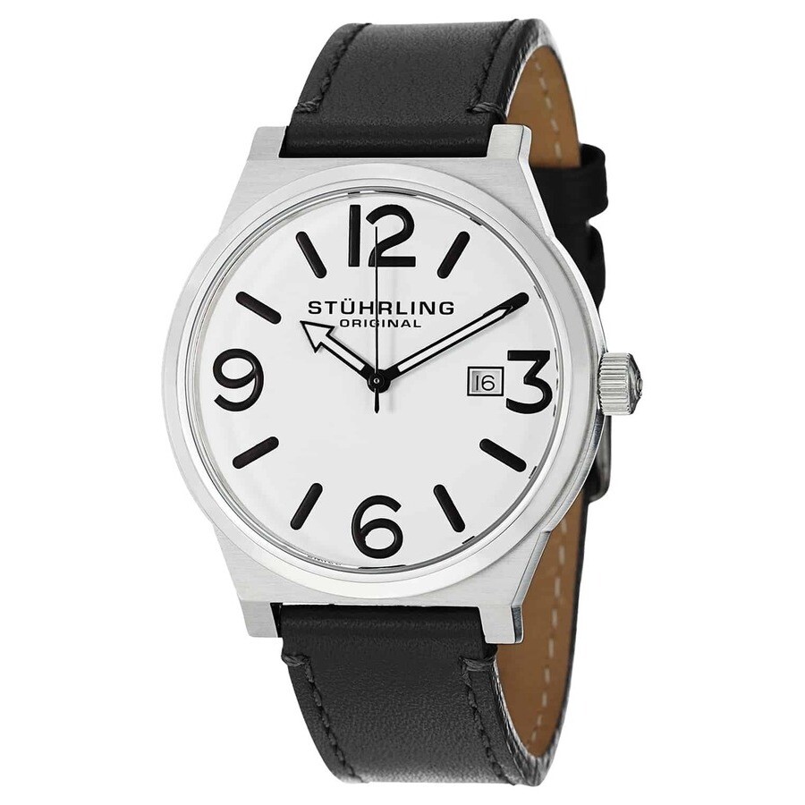 Stuhrling Original Aviator White Dial Black Leather Men's Watch M15278