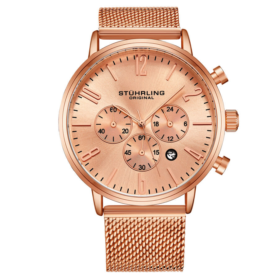 Stuhrling Original Monaco Chronograph Quartz Rose Gold Dial Men's Watch M16250