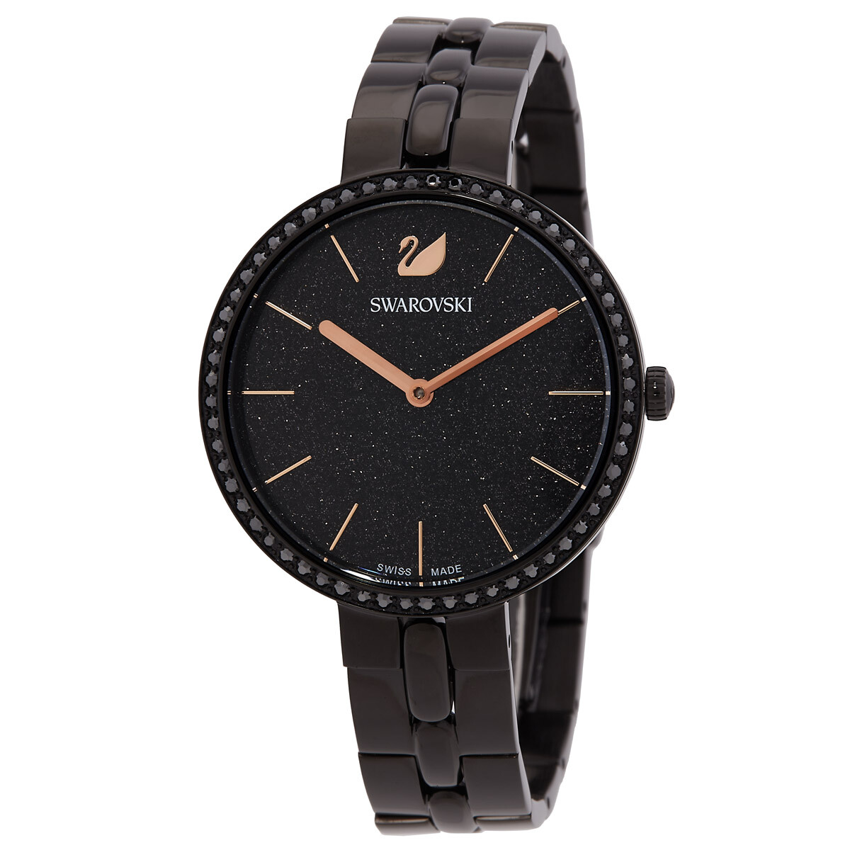 Swarovski Lovely Crystals Black Dial Calfskin Leather Strap Quartz 