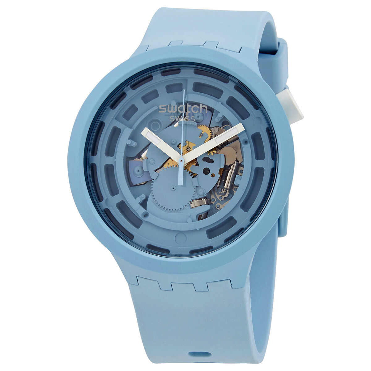 Swatch C- Blue Quartz Transparent Dial Unisex Watch SB03N100