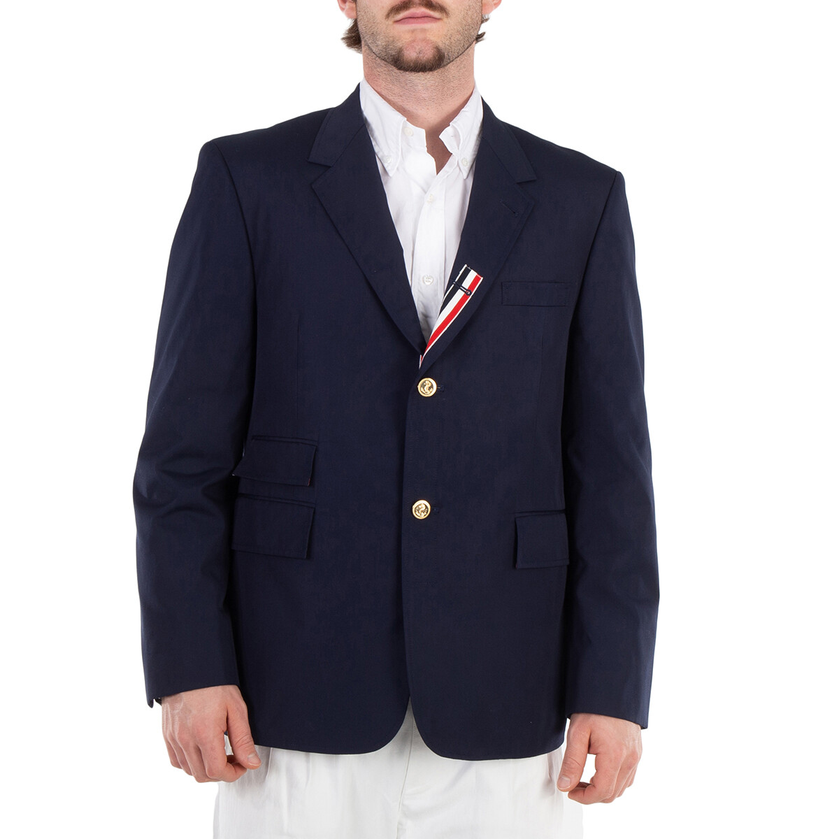 Thom Browne Navy 4-Bar Loopback Full Zip Hoodie, Brand Size