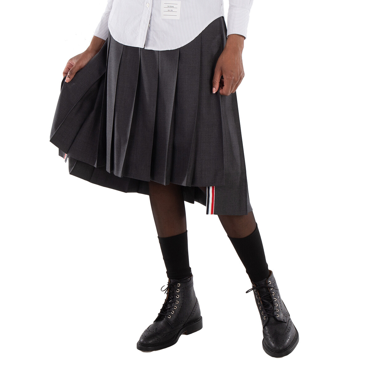 Thom Browne Ladies Light Grey 4-Bar Striped Socks FAS026B Thom Browne Ladies Light Grey 4-Bar Striped Socks FAS026B