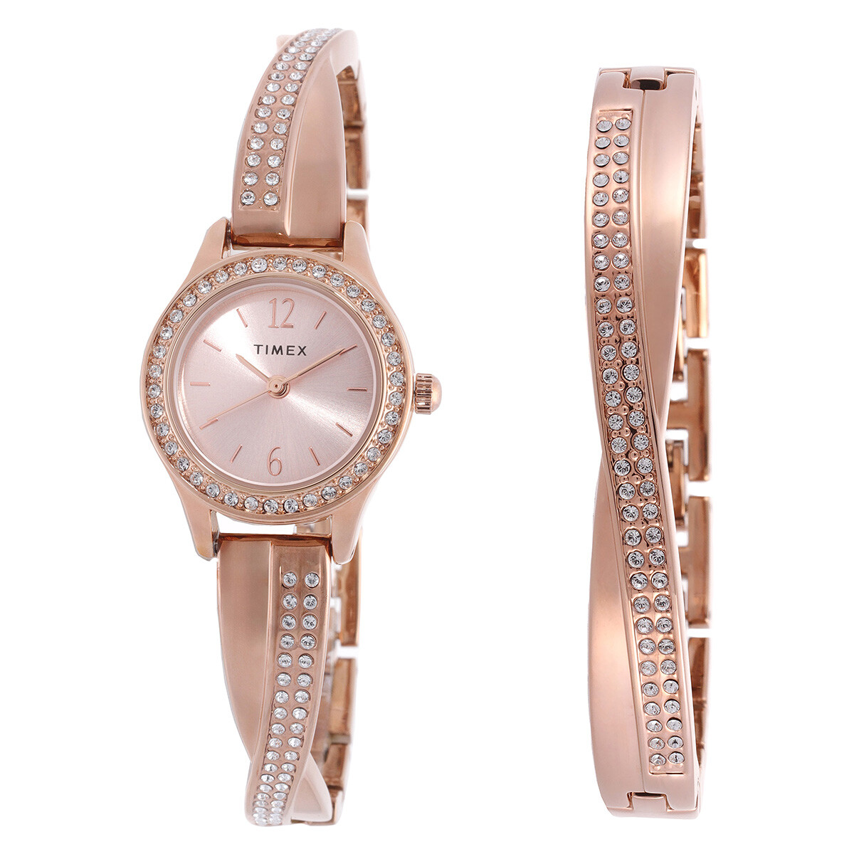 Timex Trend Quartz Crystal Rose Gold Dial Ladies Watch and Bracelet Set TW2T57900