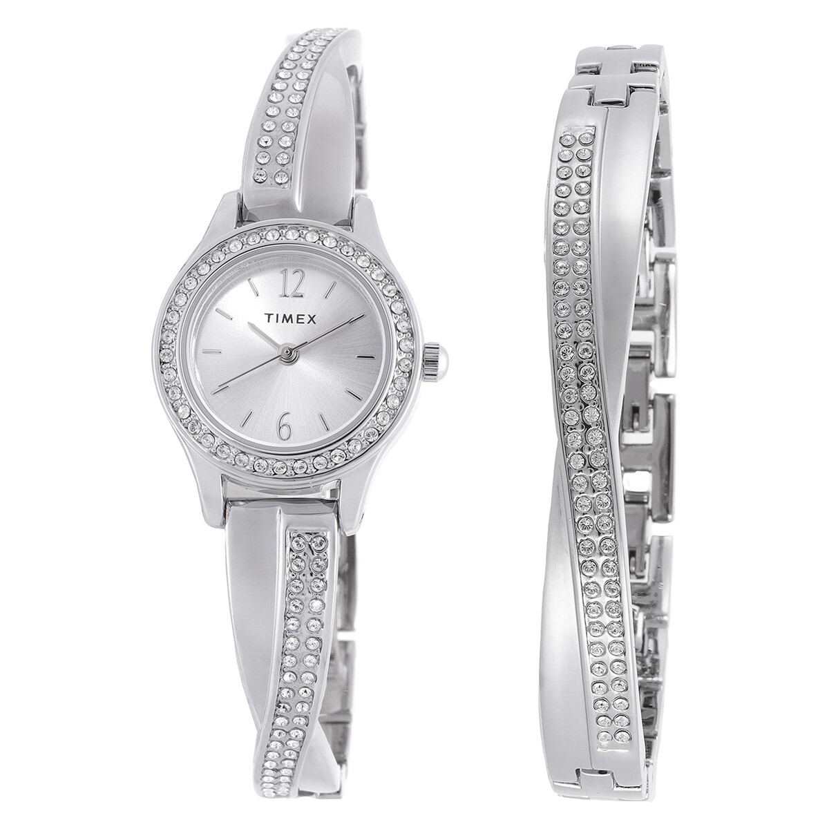 Timex Trend Quartz Crystal Silver Dial Ladies Watch and Bracelet Set TW2T58000
