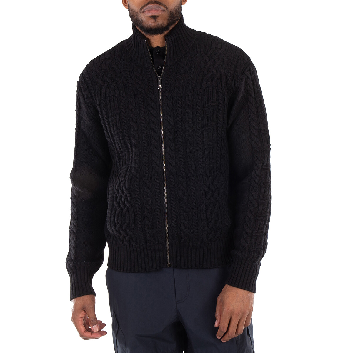 Versace Medusa Embroidered Cable-Knit Full Zip Cardigan