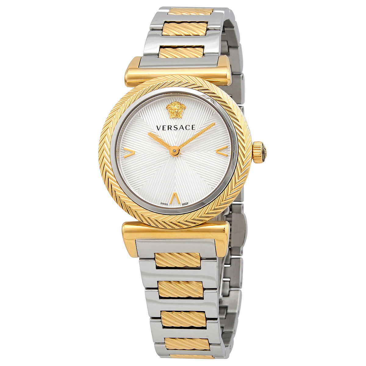 Versace V Motif Quartz Silver Dial Two-tone Ladies Watch VERE02120