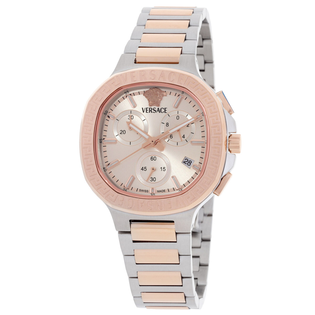 Versace V-Chrono Square Chronograph Quartz Rose Gold Dial Watch VEVCA0524