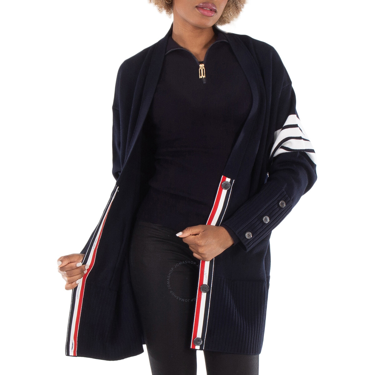 Thom Browne Ladies Light Grey Classic Loopback 4-Bar Sweater