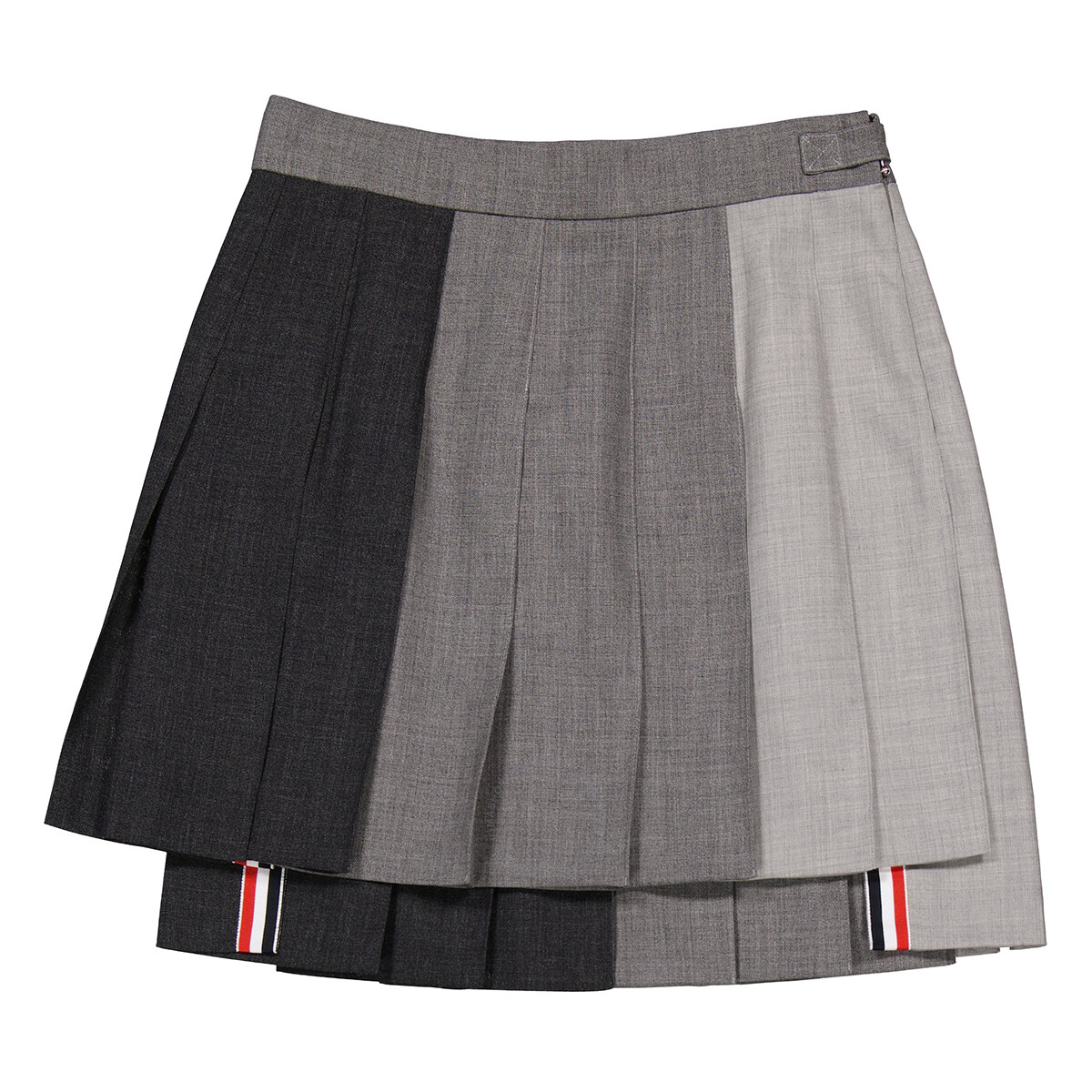 Thom Browne Ladies Navy Plain Weave 4-Bar Pleated Mini Skirt