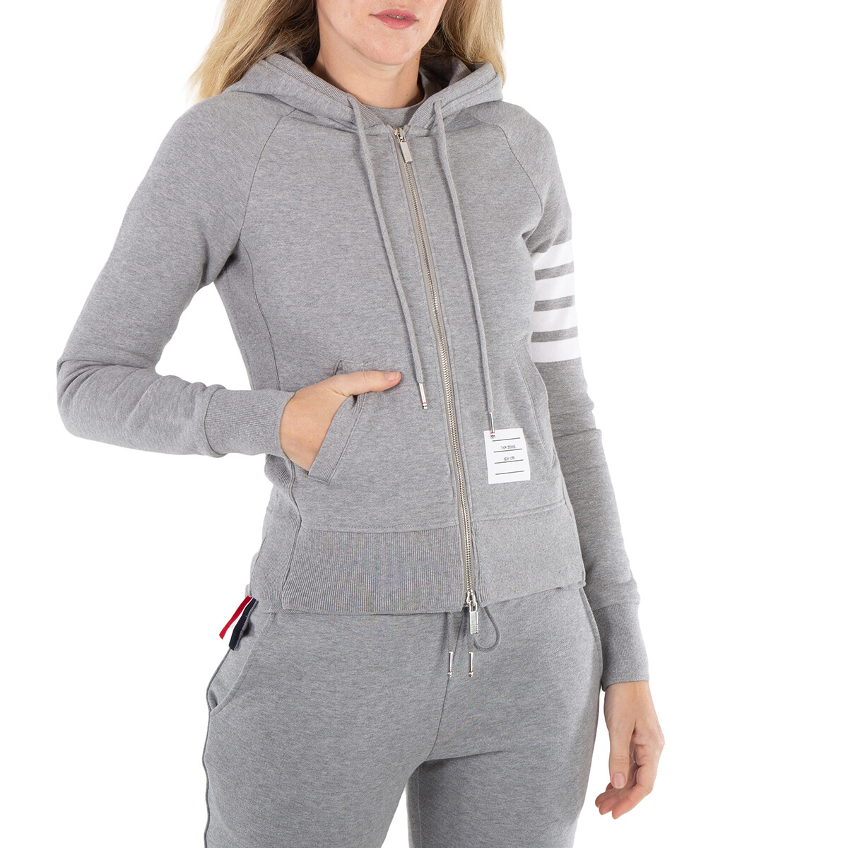 (トムブラウン) THOM BROWNE ZIP HOODIE MJT022H 00535 068 Thom Browne Light Grey 4-Bar Loopback Full Zip Hoodie, Brand